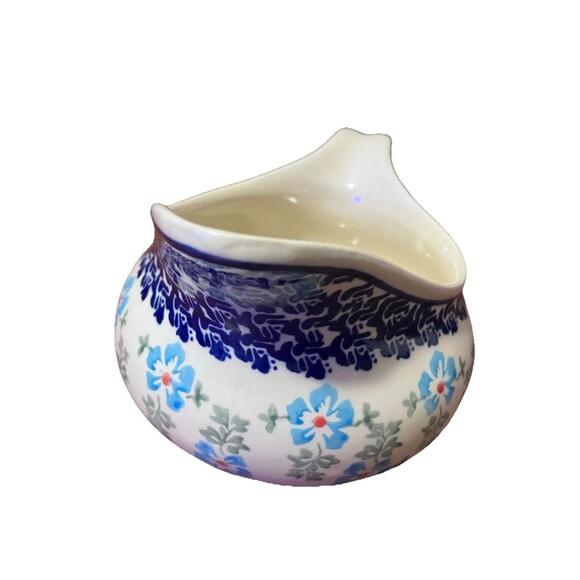 GravyBoat Handcrafted by Zaklady Boleslawiec in Poland- Pitcher Blue Flowers-331 - Picture 4 of 16